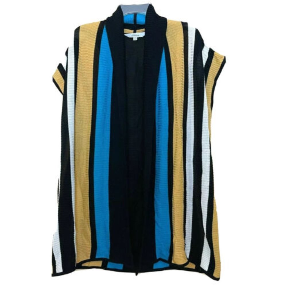 Misook Striped Open Front Oversized Long Cardigan Sweater Vest Women's XS